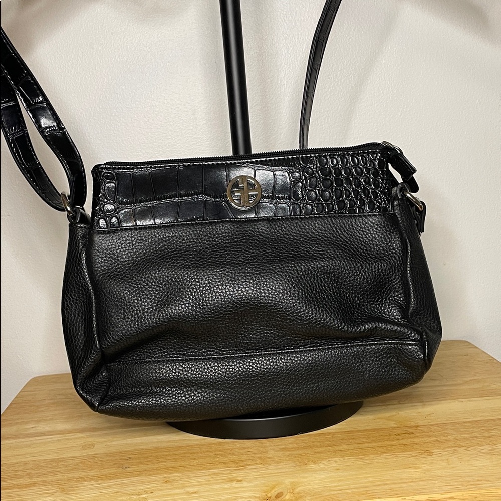 Black Textured Leather Shoulder Bag